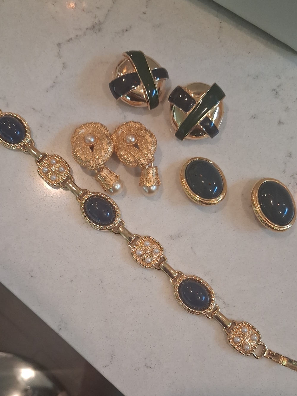 Vintage Lot Featuring Kenneth J Lane Gold Earrings With Faux Pearls
